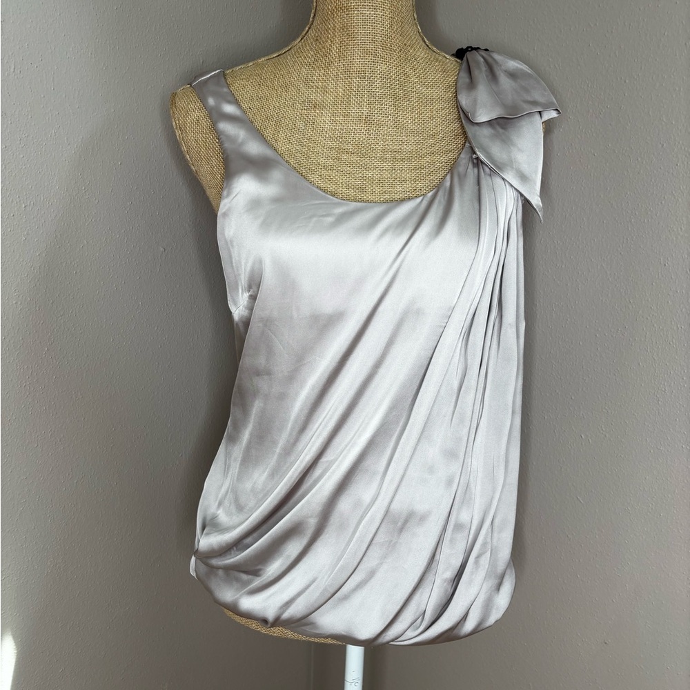 H&M Light Silver Satin One-Shoulder Bow Top Size 4